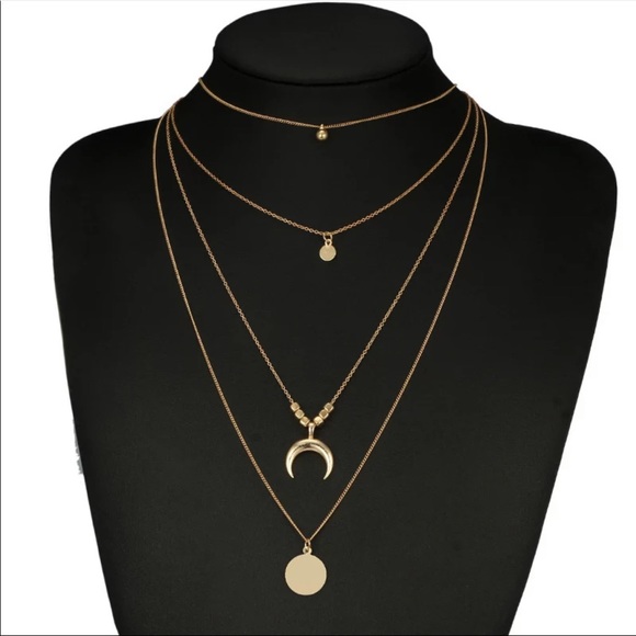 New Multilay Moon Round Pendant Choker Necklace - Picture 2 of 4